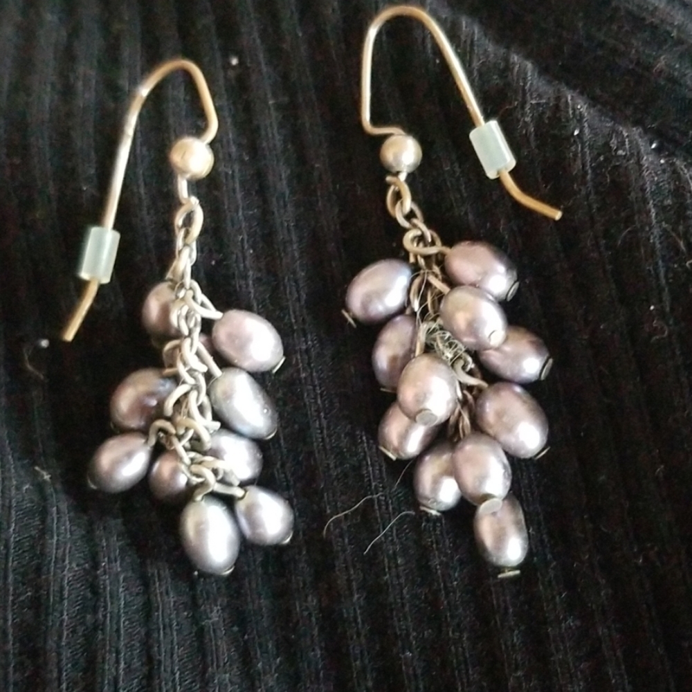 Lavender real pearl drop earrings formal